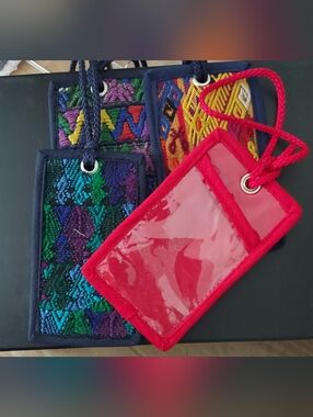 Multicolor Handwoven Luggage Tags With Vinyl Window. Set Of. 4.